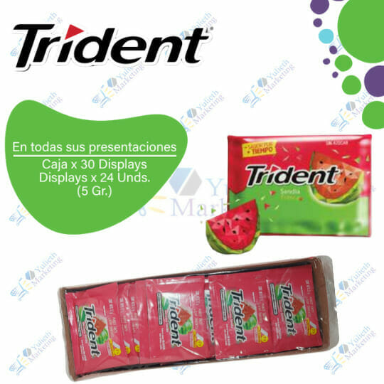 Trident Chicle Sin Azucar Sandia Caja 3s x 30 Display x 24u 5.1 g